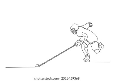 Professional ice hockey player. continuous one line drawing. Hockey player in single line art illustration. Editable vector.  