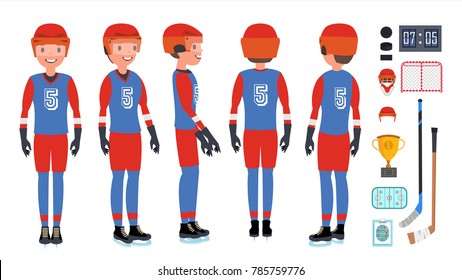 Professional Ice Hockey Player Vector. Set Players Silhouettes. Winter Sport. Isolated Flat Cartoon Character Illustration