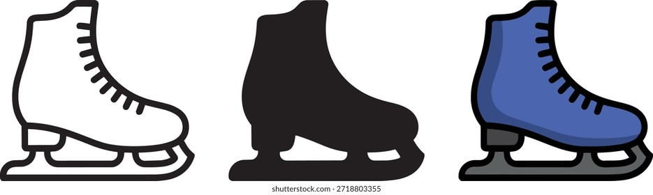 Profesional de Ilustraciones vectoriales de patinaje sobre hielo. Colección de ícono de calzado deportivo de invierno. Diseño plano de patín de hockey azul. Conjunto de contorno de equipos deportivos de temporada.