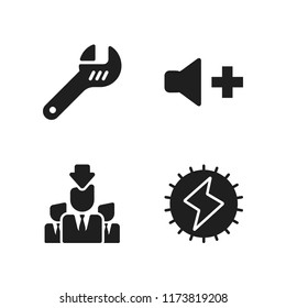 professional icon. 4 professional vector icons set. wrench, worker seeking and volume icons for web and design about professional theme