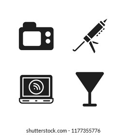 professional icon. 4 professional vector icons set. cocktail, camera screen and laptop icons for web and design about professional theme
