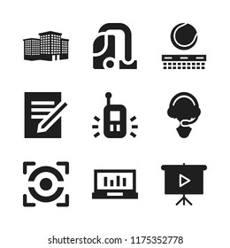 professional icon. 9 professional vector icons set. laptop, tennis and walkie talkie icons for web and design about professional theme