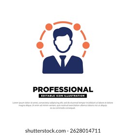 Icono de Profesional. Vector de hombre de negocios con puntos de conexión, ideal para carrera y reanudar la interfaz de usuario.