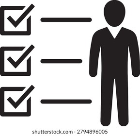 Professional icon of checked tasks with businessman silhouette