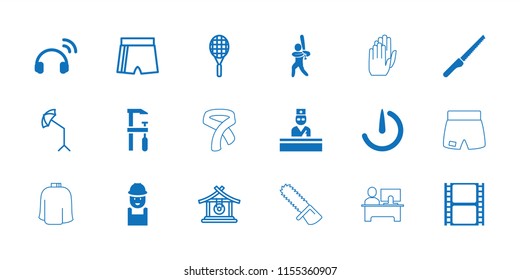 Professional icon. collection of 18 professional filled and outline icons such as worker, chainsaw, movie tape. editable professional icons for web and mobile.