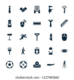Professional icon. collection of 25 professional filled icons such as comb, tie, holding document, worker, chainsaw. editable professional icons for web and mobile.