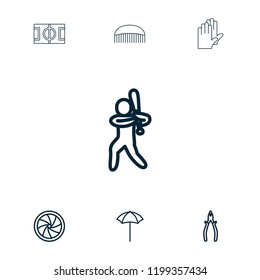 Professional icon. collection of 7 professional outline icons such as pliers, camera shutter, studio umbrella, baseball player. editable professional icons for web and mobile.