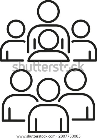 Professional icon depicting a team meeting or organizational hierarchy, with figures arranged in two rows for business infographics and structure diagrams.
