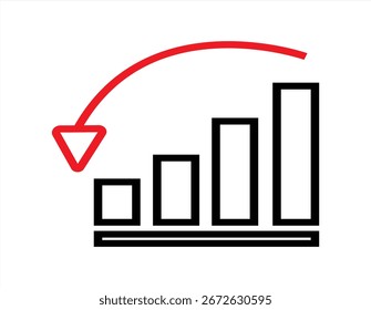 Ein professionelles Symbol, das einen Abwärtstrend im Geschäfts- oder Finanzbereich darstellt und ideal geeignet ist, um finanzielle Verluste, Marktrückgänge oder einen negativen Leistungsbericht zu visualisieren.