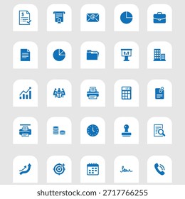 A professional icon set designed for corporate business operations, financial services, and enterprise communication. Created in a clean minimalist flat vector style, these icons are suitable for corporate websites, finance platforms, dashboards, reports, presentations, mobile applications, and UI and UX interfaces. Fully editable vector icons isolated on a white background for commercial and professional use.