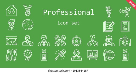 professional icon set. line icon style. professional related icons such as limited time, tennis ball, artist, scientist, flippers, news report, favourite, housekeeping, employee, drone, scissors
