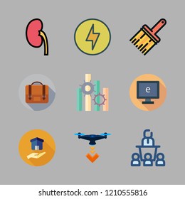 professional icon set. vector set about kidney, conference, computer and drone icons set.