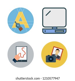 professional icon set. vector set about computer, photo camera, text editor and tablet icons set.