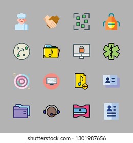 professional icon set. vector set about focus, hospital, business card and music folder icons set.