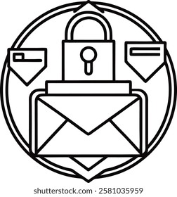 A professional icon-logo set featuring symbols for email, locked folders, file uploads, and downloads. Perfect for apps, websites, or software requiring secure file management