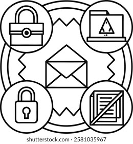A professional icon-logo set featuring symbols for email, locked folders, file uploads, and downloads. Perfect for apps, websites, or software requiring secure file management