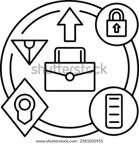 A professional icon-logo set featuring symbols for email, locked folders, file uploads, and downloads. Perfect for apps, websites, or software requiring secure file management