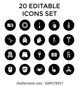 Professional icons. set of 20 editable filled professional icons such as tie, handshake, pliers, chainsaw. best quality professional elements in trendy style.