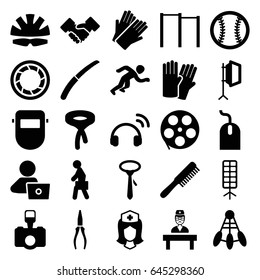 Professional icons set. set of 25 professional filled icons such as comb, glove, gloves, tie, mouse, man with laptop, pliers, welder mask, gardening knife, nurse, doctor