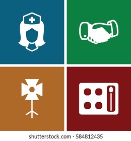 professional icons set. Set of 4 professional filled icons such as eyeshadow palette, handshake, nurse