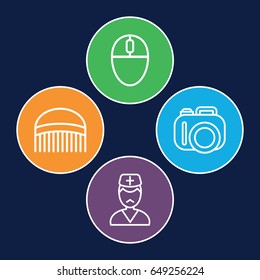 Professional icons set. set of 4 professional outline icons such as comb, doctor, camera