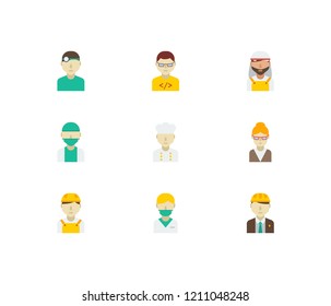 Professional icons set. Arab worker and professional icons with dentist, nurse and computer programmer. Set of green for web app logo UI design.