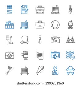 professional icons set. Collection of professional with hat, photographer, hand, volley, baseball, petals, camera, curriculum, agreement. Editable and scalable professional icons.