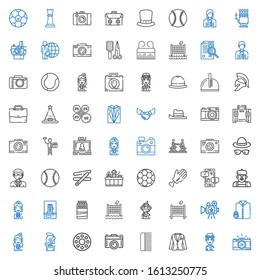 professional icons set. Collection of professional with photo camera, pilot, suit, comb, camera, rolling wheel, helmet, stewardess, suit and tie. Editable and scalable professional icons.