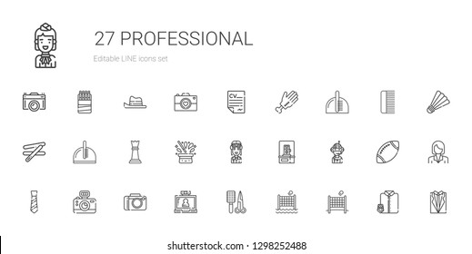 professional icons set. Collection of professional with volley, comb, video call, camera, tie, pilot, photo camera, hat, chess piece. Editable and scalable professional icons. professional icons set. Collection of professional with volley, comb, video call, camera, tie, pilot, photo camera, hat, chess piece. Editable and scalable professional icons.