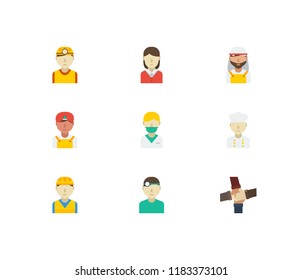 Professional icons set. Indian worker and professional icons with female worker, teamwork and dentist. Set of ethnic for web app logo UI design.