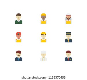 Professional icons set. White worker and professional icons with arab worker, male worker and indian worker. Set of reception for web app logo UI design.