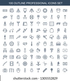 professional icons. Trendy 100 professional icons. Contain icons such as camera, eyeshadow palette, tennis rocket, comb, studio lapm, camera bulb. professional icon for web and mobile.