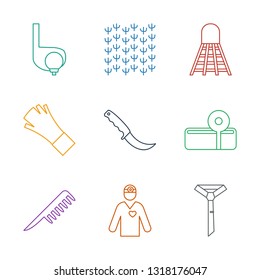 professional icons. Trendy 9 professional icons. Contain icons such as tie, doctor with medical reflector, comb, medical reflector, gardening knife. professional icon for web and mobile.
