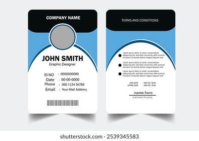 professional id card design template. Modern and clean business id card template. with blue color. corporate modern business id card design template. Company employee id card template.