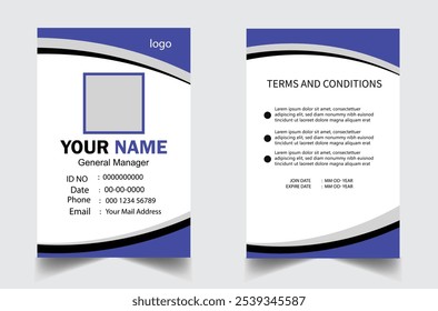 modelo de design de cartão de identificação profissional. Modelo moderno e limpo de cartão de identificação comercial. com cor azul. modelo de design de cartão de identificação comercial moderno corporativo. Modelo de cartão de ID de funcionário da empresa.