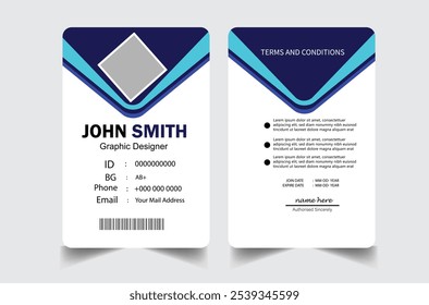 professional id card design template. Modern and clean business id card template. with blue color. corporate modern business id card design template. Company employee id card template.