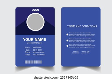 professional id card design template. Modern and clean business id card template. with blue color. corporate modern business id card design template. Company employee id card template.