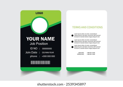 professional id card design template. Modern and clean business id card template. with green color. corporate modern business id card design template. Company employee id card template.