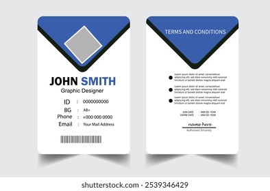 Plantilla profesional del diseño de la tarjeta de la identificación. Plantilla moderna y limpia de la tarjeta de la identificación del negocio. con el color azul. Plantilla moderna del diseño de la tarjeta de la identificación del negocio corporativo. Plantilla de la tarjeta de identificación del empleado de la compañía.
