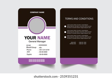 Plantilla profesional del diseño de la tarjeta de la identificación. Plantilla moderna y limpia de la tarjeta de la identificación del negocio. con el color azul. Plantilla moderna del diseño de la tarjeta de la identificación del negocio corporativo. Plantilla de la tarjeta de identificación del empleado de la compañía.

