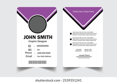 Plantilla profesional del diseño de la tarjeta de la identificación. Plantilla moderna y limpia de la tarjeta de la identificación del negocio. con el color azul. Plantilla moderna del diseño de la tarjeta de la identificación del negocio corporativo. Plantilla de la tarjeta de identificación del empleado de la compañía.
