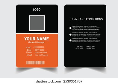 professional id card design template. Modern and clean business id card template. with black color. corporate modern business id card design template. Company employee id card template.