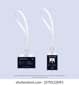 Professional ID Card Holder with Neck Lanyard high quality vector mockup
