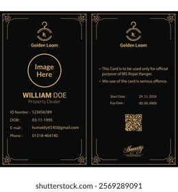 Professional ID card template designed with elegance and a modern layout. Perfect for corporate and business use, featuring a premium dark theme with golden accents for a luxurious look