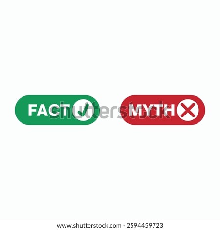 Professional illustration of check mark with truth and x mark with myth on white background