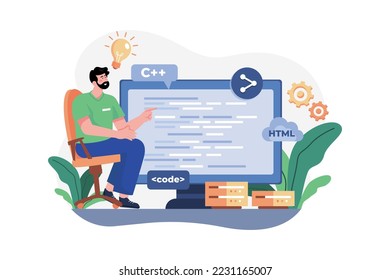 IT Professional Illustration Konzept. Eine flache Illustration einzeln auf weißem Hintergrund