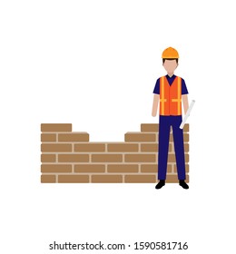 professional illustration design of a professional builder and expert with safety first