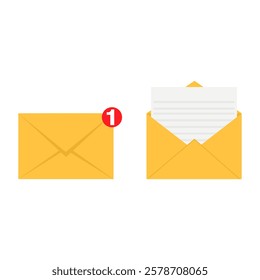 Professional illustration of envelope letter with one notice on white background