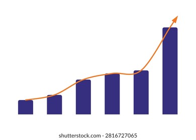 A professional illustration featuring a blue bar chart with an upward-trending orange arrow, symbolizing business growth, success, and positive performance.