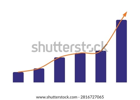 A professional illustration featuring a blue bar chart with an upward-trending orange arrow, symbolizing business growth, success, and positive performance.